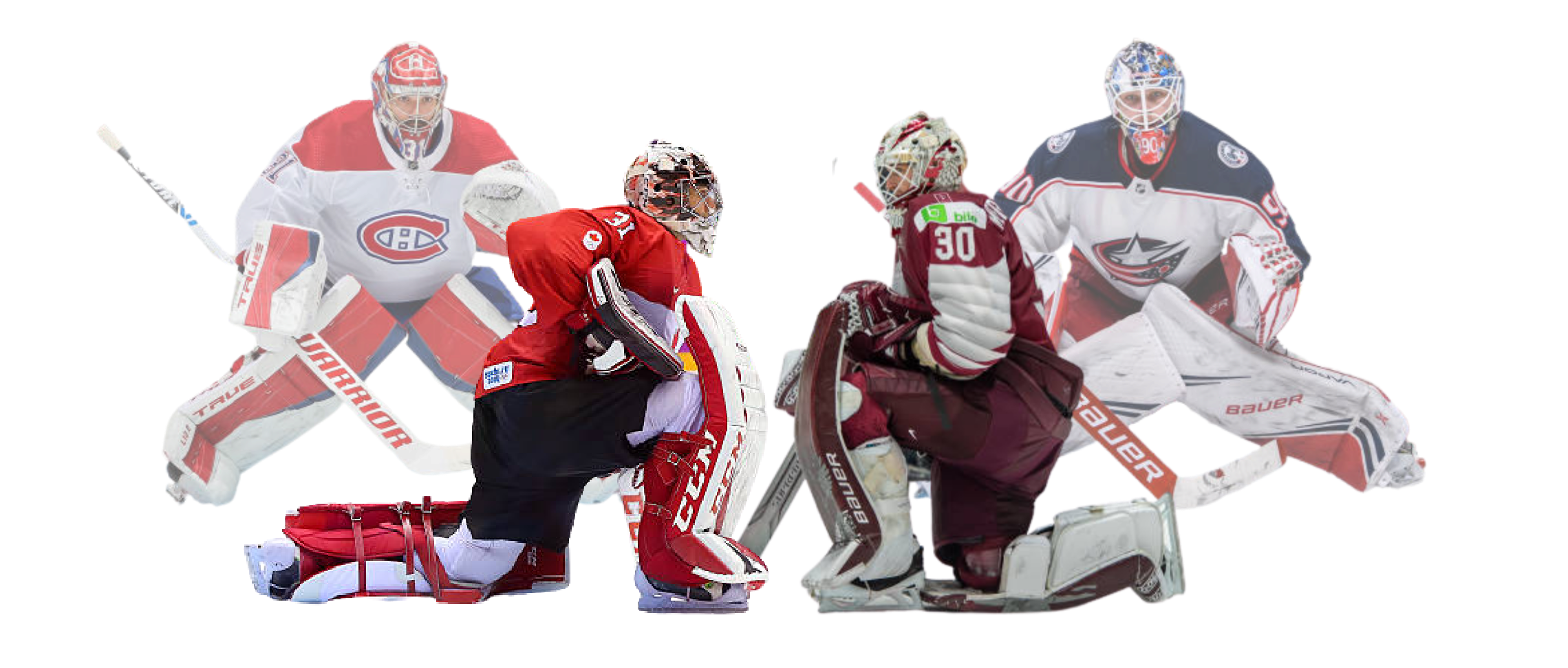 The Sports Corporation NHL Goalies Carey Price of the Montreal Canadiens and Canadian Olympic Team and Elvis Merzlikins of the Columbus Blue Jackets and Latvia international team