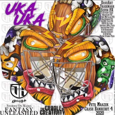 Petr Mrazek and Elvis Merzlikins goalie mask collaboration with Cash Bandicoot to release their latest video game